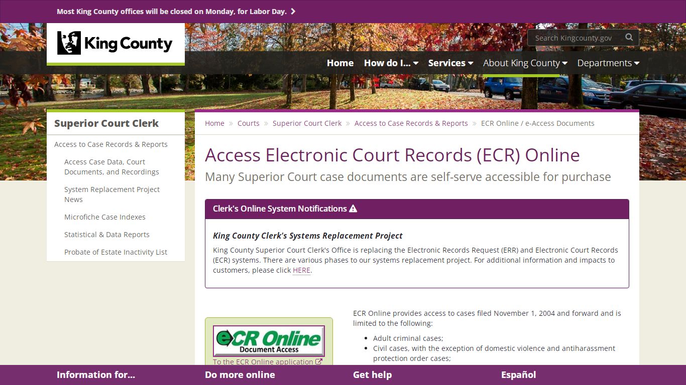 Access Electronic Court Records (ECR) Online - King County